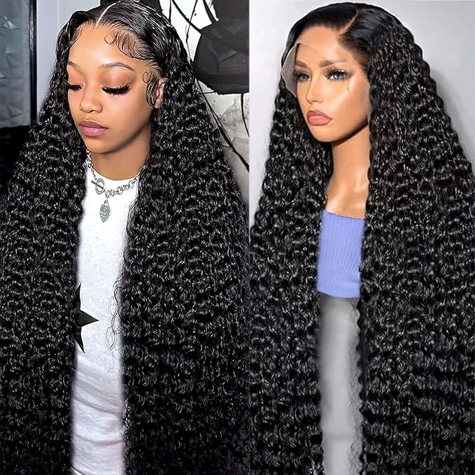Water Wave HD Lace Front Wigs Human Hair 200% Density Lace Front Wig 13x6 Deep Curly Frontal Wigs Human Hair Pre Plucked with Baby Hair Natural Color 22 inch