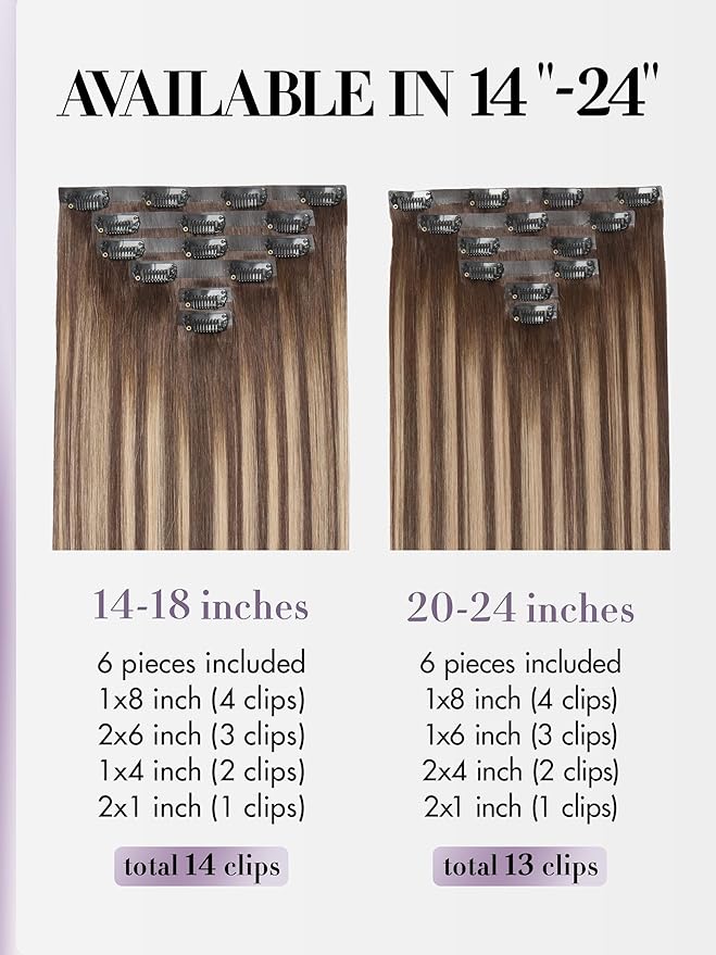 LUVME Invisible Clip in Hair Extensions Real Human Hair, 24 inch 110g 6Pcs, Natural Chestnut Brown Highlights Human Hair Extensions Clip ins for Women, Natural Seamless Straight Human Hair