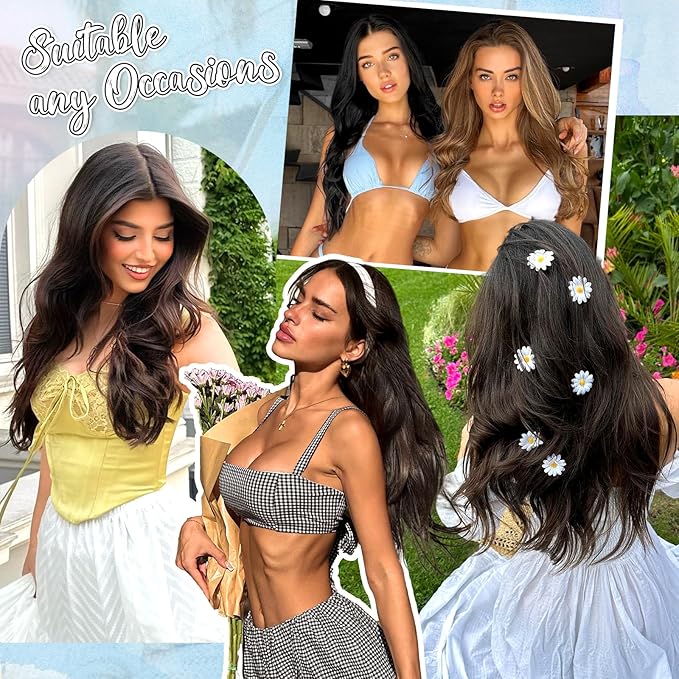 KooKaStyle Invisible Wire Hair Extensions Long Wavy Layered Synthetic Hair Extensions with Transparent Wire Adjustable Size 6 Secure Clips Grey/Sliver Mixed Hairpieces for Women 20 Inch