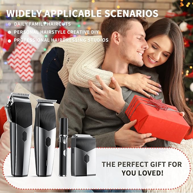 4 in 1 Hair Clippers for Men, Professional Hair Clippers, Beard Trimmer& Rechargeable Shaver Set, Metal T-Blade, LED Display, Barber Hair Cutting Kit for Men Grooming & Gifts, (Black)