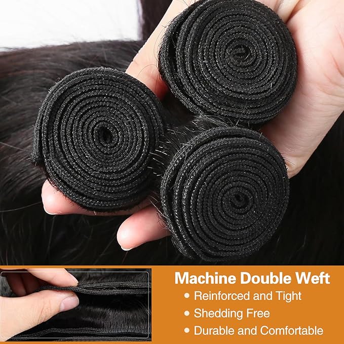 Straight Bundles Human Hair 100% Unprocessed 10A Brazilian Hair 18 20 22 Inch Straight 3 Bundles Human Hair Double Weft Quick Wave Extensions Natural Black