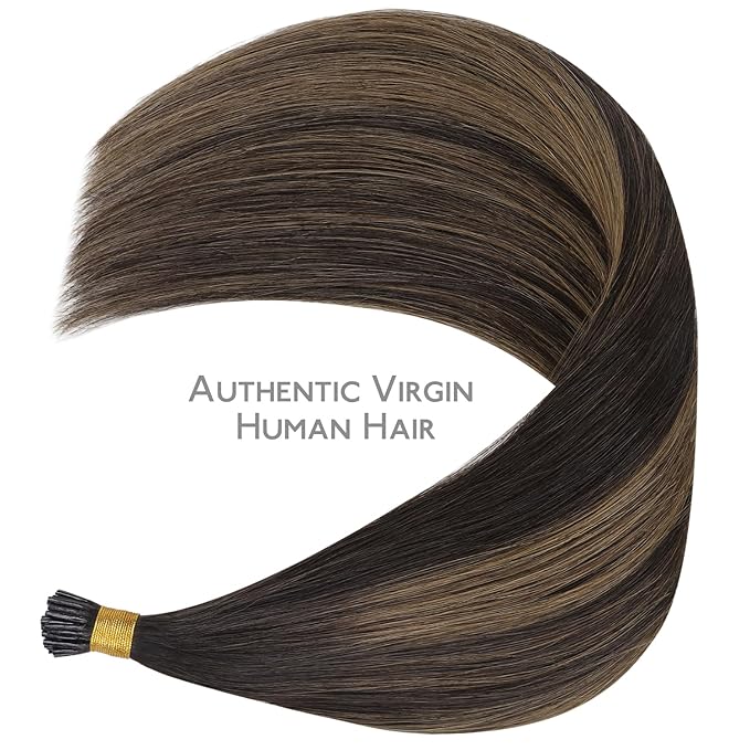 WENNALIFE I Tip Hair Extensions Human Hair, 50g 50s 20 Inch Balayage Dark Brown Mixed Chestnut Brown Remy Itip Human Hair Extensions Invisible Itips Straight I Tips Fusion Extensions Real Human Hair