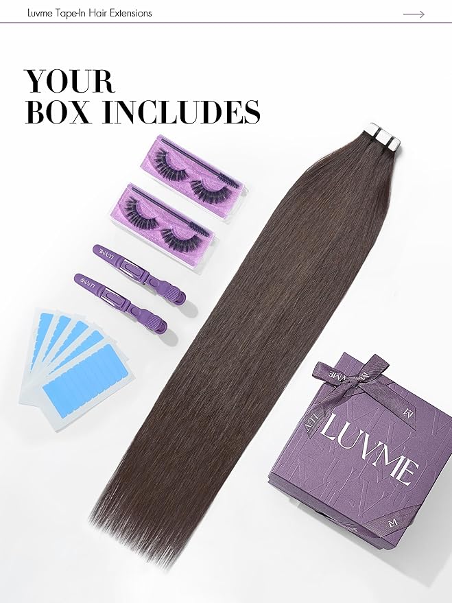 LUVME Invisible Tape in Hair Extensions Human Hair 22 Inch 50g 20pcs Rich Mocha Brown Straight Double Sided Seamless Tape Extensions