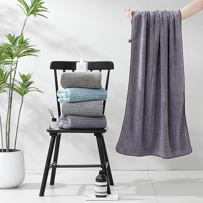 Ultra Soft Bath Towel Set,12 Piece (4 Bath Towels,4 Hand Towels,4 Washcloths) Family Bathroom Towels Set with Hanging Loop,Quick Dry Extra Absorbent Shower Towel for Bathroom,Hotel,Spa-Dark Purple