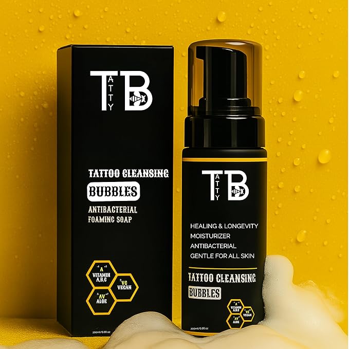 Tattoo Cleansing Foam – Gentle Tattoo Aftercare Soap & Piercing Wash • Hydrating Foam Cleanser for New Tattoos • 6.8 fl oz