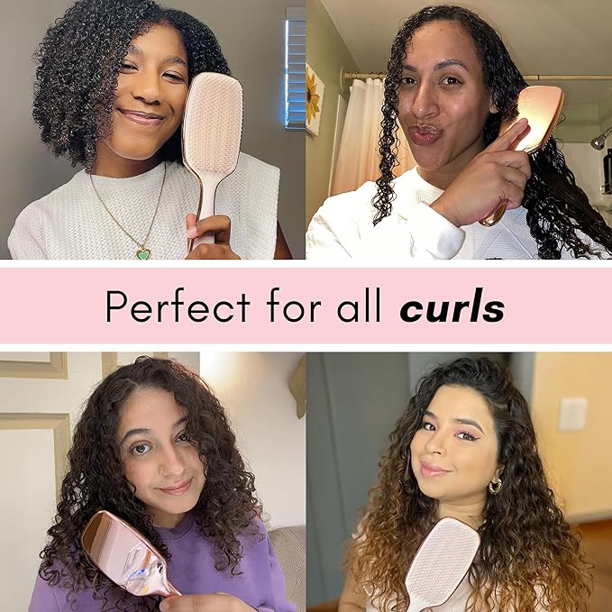 Lily England Curly Hair Brush - Detangling & Styling Tool with Flexible Bristles for Pain-Free Wet & Dry Curls (3c to 4c), Pink