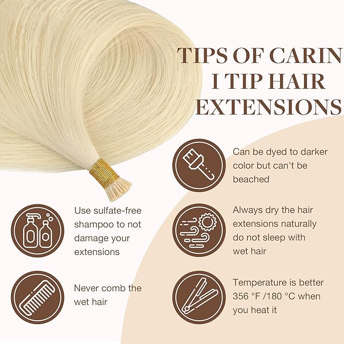 GOO GOO I Tip Hair Extensions Real Human Hair, 14inch 100g 200S, Cold Fusion I Tip Hair Extensions, Invisible Remy Hair Extensions, 60A Platinum Blonde