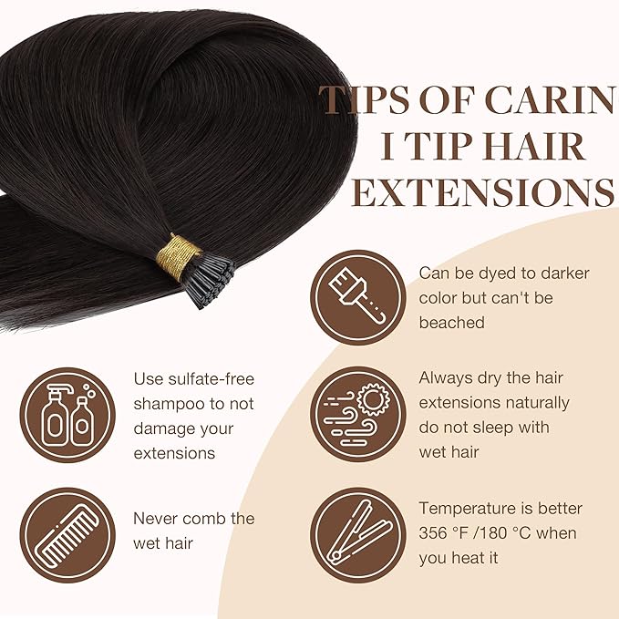 GOO GOO I Tip Hair Extensions Real Human Hair, 24inch 50g 50S, Cold Fusion I Tip Hair Extensions, Invisible Remy Hair Extensions, 2 Dark Brown