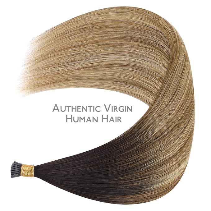 WENNALIFE I Tip Hair Extensions Human Hair, 50g 100s 16 Inch Dark Brown to Chestnut Brown and Dirty Blonde Highlighted Remy Itip Human Hair Extensions Invisible Itips Straight I Tips Fusion Extensions
