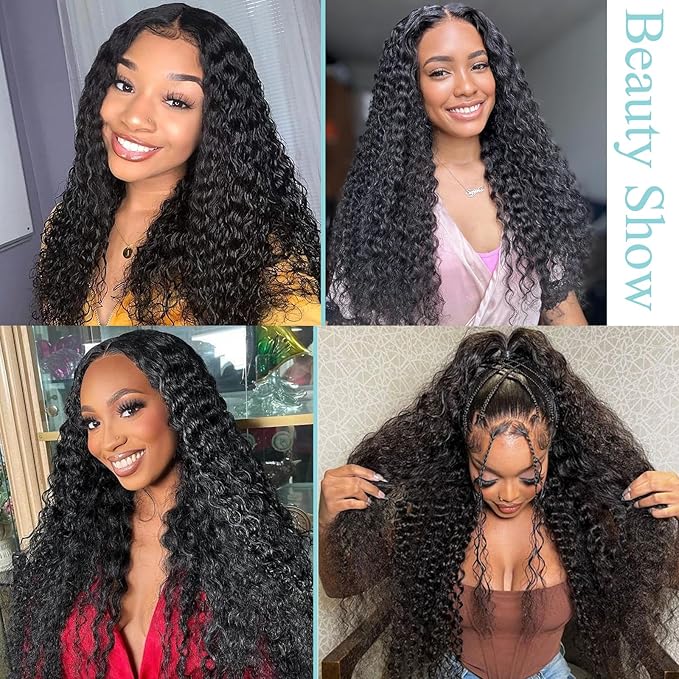 Bundles Human Hair Water Wave 4 Human Hair Bundles 24 26 28 30 Inch 10A Brazilian Virgin Raw Water Wave Bundles for Black Women Wet and Wavy Bundles Long Curly Hair Bundles Deals Natural Black Color