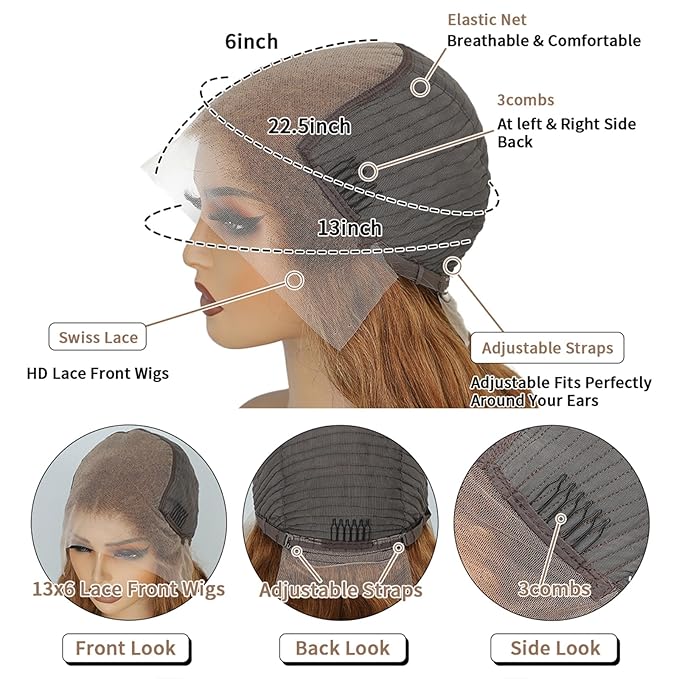 Chocolate Brown Lace Front Wig Human Hair 12A 250% Density HD Glueless Colored Brown 13X6 Body Wave Lace Front Wigs Human Hair 34 Inch