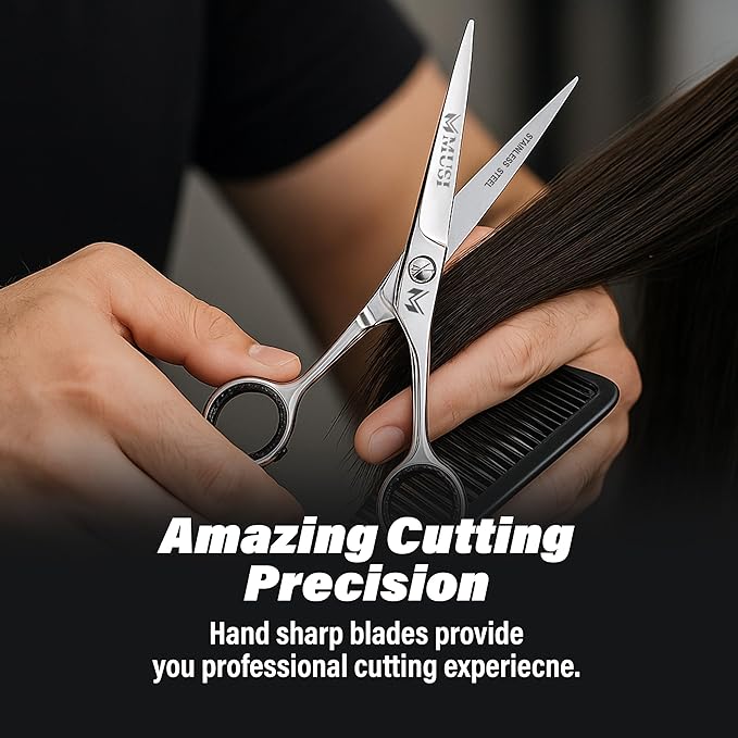 MUSI Hair Scissors 6.5" – 420 Japanese Stainless Steel Standard Hair Cutting Scissors – Premium Barber Shears for Professional Haircut – Silver Sharp Shears with Hair and Beard Comb