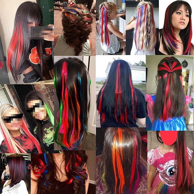 Rhyme 9PCS 21" Colored Clip in Hair Extensions Red Wig Hairpieces for Kids Girls Hair Clips Birthday and Holiday Party Highlights Dress Up hair Accessories (Red)