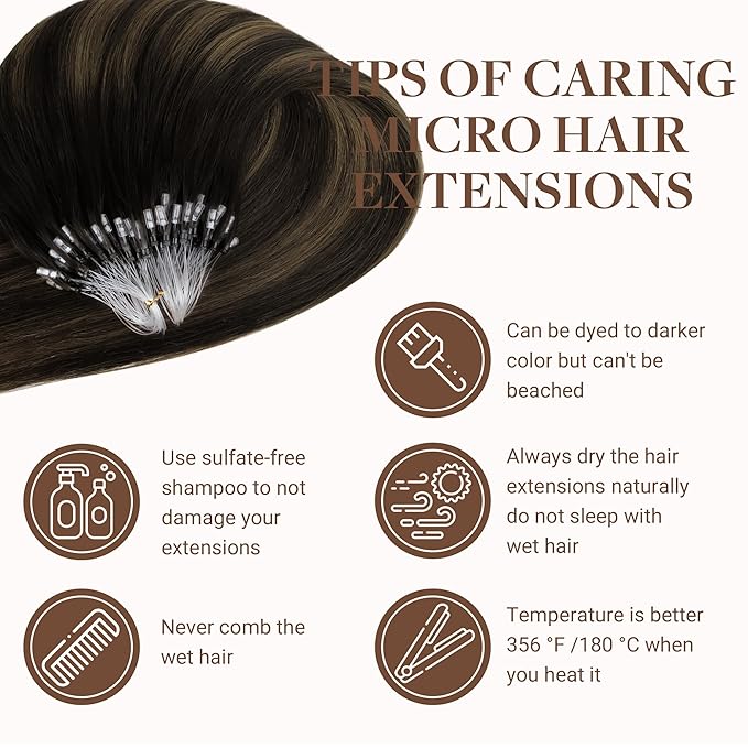 GOO GOO Micro Link Hair Extensions Real Human Hair, Upgraded 100g 100S, 20 Inch Cold Fusion Microlinks, Invisible Remy Hair, 1B/6/1B Balayage Natural Black to Chestnut Brown
