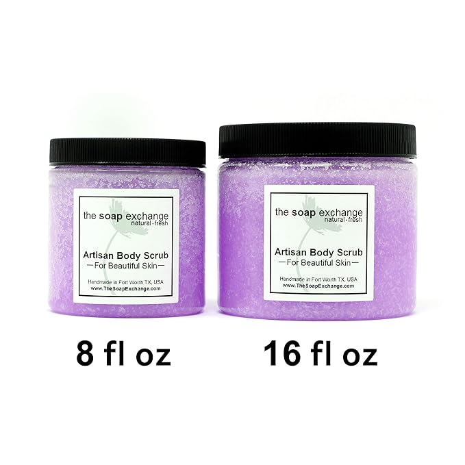 The Soap Exchange Sugar Body Scrub - Lavender Scent - Hand Crafted 8 fl oz / 240 ml Natural Artisan Skin Care, Shea Butter, Exfoliate, Moisturize, & Protect. Made in the USA.