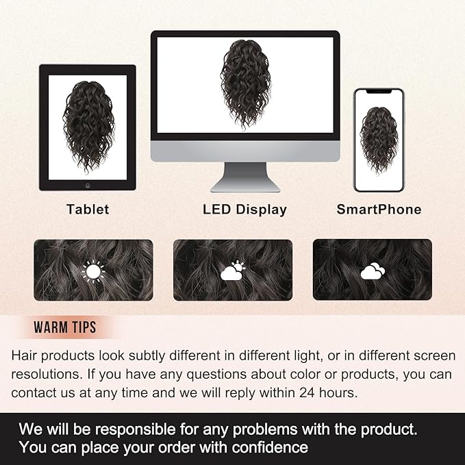 Flufymooz Ponytail Extension, 12" Short Claw Ponytail Extension Wavy Curly Jaw Clip in Pony tails Hair Extension Natural Synthetic Hairpiece for Women (Black Brown)