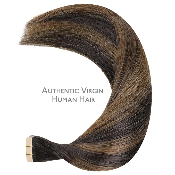 WENNALIFE Tape in Hair Extensions Human Hair Balayage Dark Brown Mixed Chestnut Brown Tape in Extensions, 10pcs 25g 14 inch Remy Invisible Tape Ins Straight Soft Real Human Hair Tape in Extensions