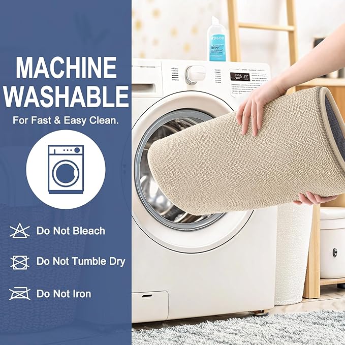 OLANLY Thick Memory Foam Bath Mat Rug 47x20, Extra Soft Absorbent Bathroom Rug, Quick Dry Bath Mats, Non-Slip, Machine Washable Carpet for Bathroom, Tub and Shower, Home Decor Accessories, Beige