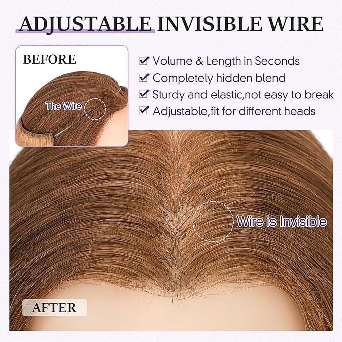 Halo Hair Extensions Real Human Hair,Halo Hair Extension 100% Human Hair,Wire Hair Extensions,Wavy 27 Dark Blonde 65g/16inch