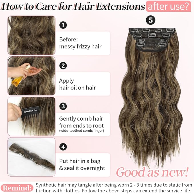 KooKaStyle Clip in Synthetic Hair Extensions Long Wavy 4PCS Thick Hairpieces Balayage Chocolate Brown to Caramel Blonde 10H26 Fiber Double Weft Natural Hair Extensions 16 Inch for Women