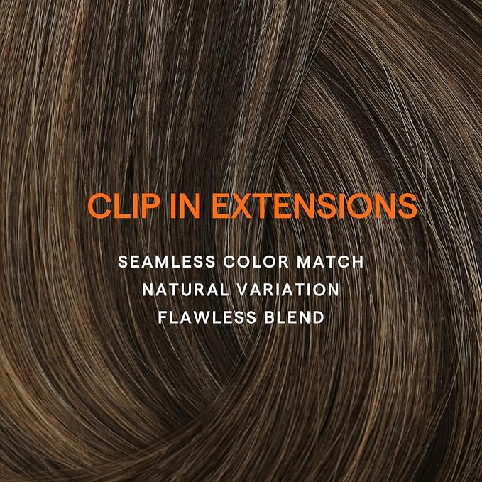 Full Shine Clip in Hair Extensions Human Hair Balayage Clip in Extensions Dark Brown to Chestnut Brown Double Weft Human Hair Extensions for Women 14 Inch 7 Pcs 120 G