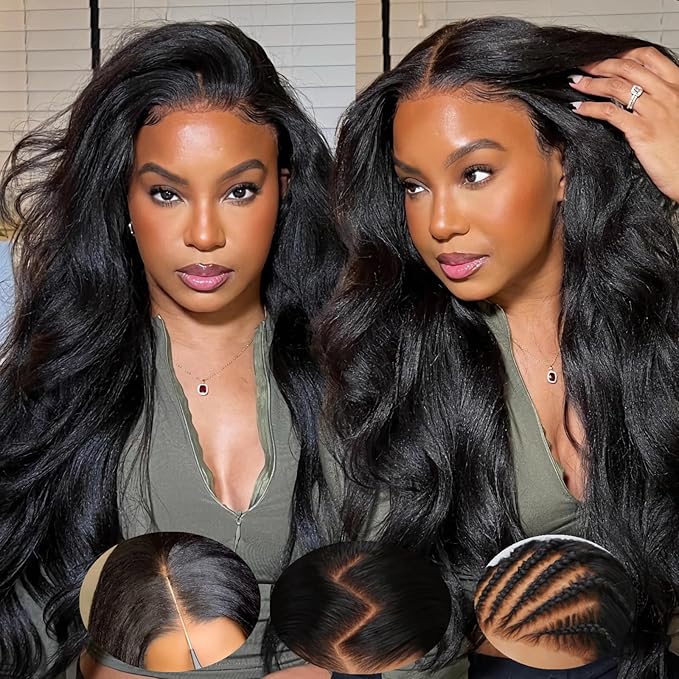 Julia Hair Bye Bye Knots Glueless Wig Yaki Human Hair Lace Wig Invisible Knots Put On and Go Pre Cut 7x5 Lace Front Wigs for Beginners Pre Bleached Pre Plucked No Glue150% Density 26 Inch