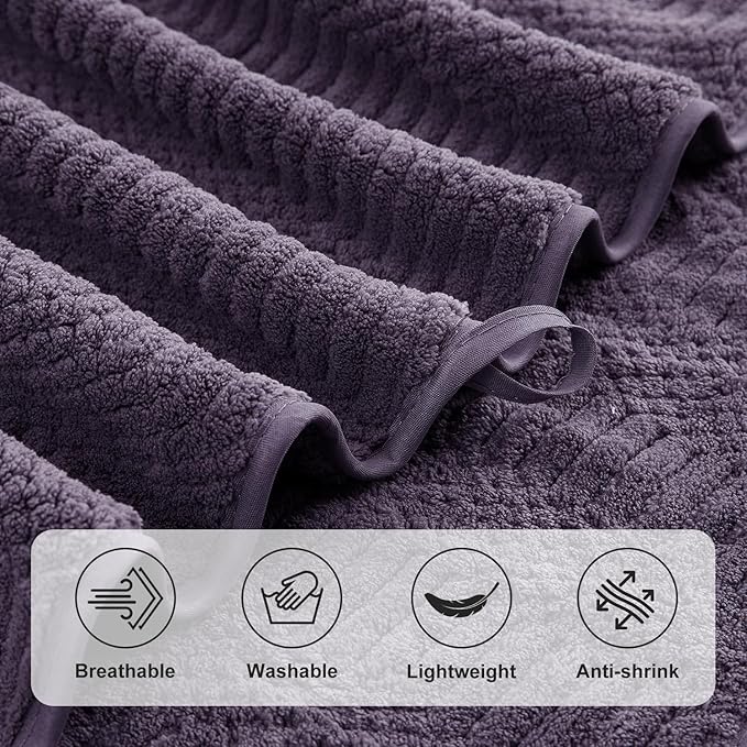 8 Piece Bath Towel Set-2 Oversized Bath Sheets(35"x70"),2 Hand Towels,4 Washcloths-Extra Large Microfiber Towel Sets,Less Lint Highly Absorbent & Quick Dry Bath Towels for Bathroom Gym Pool,Purple