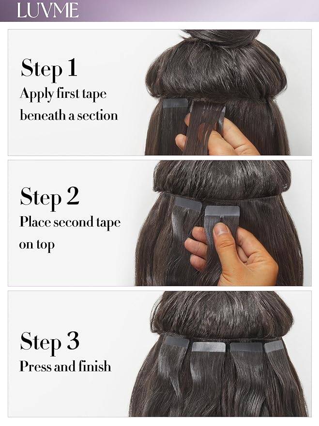 LUVME Invisible Tape in Hair Extensions Human Hair 24 Inch 110g 40pcs Body Wave Natural Black Double Sided Seamless Tape Extensions
