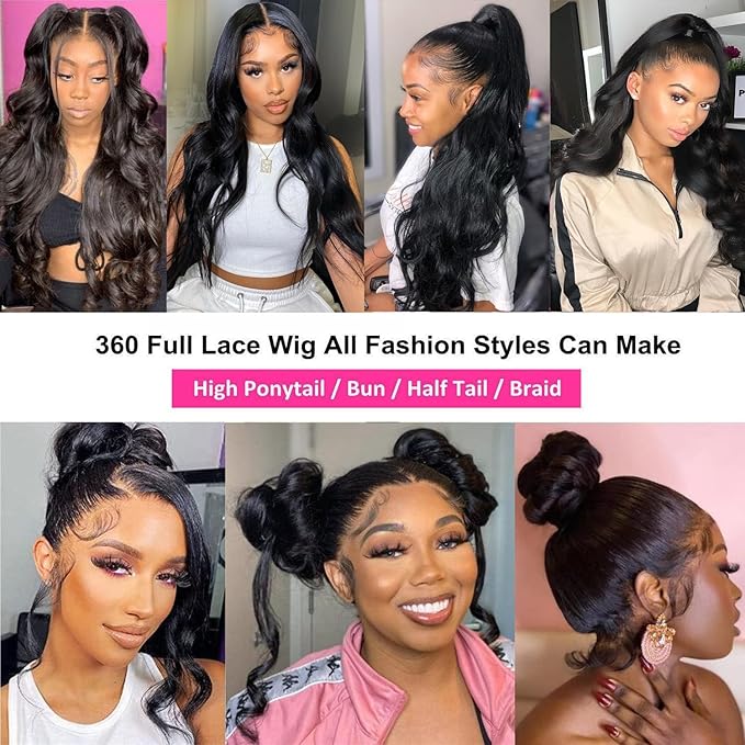 Body Wave 360 Lace Front Wigs Human Hair pre plucked 360 HD Lace 200% Density Transparent Lace Front Wigs For Black Women with Baby Hair Natural Color (18inch)
