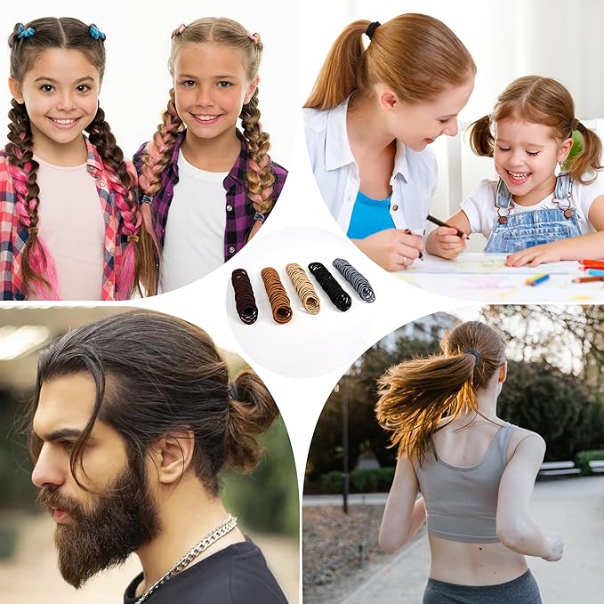 203 Pieces Hair Ties No Damage, 4MM Elastic Hair Ties, Medium Size Ponytail Holders for Women and Girls, Multicolor (5 Colors (Brown Tones))