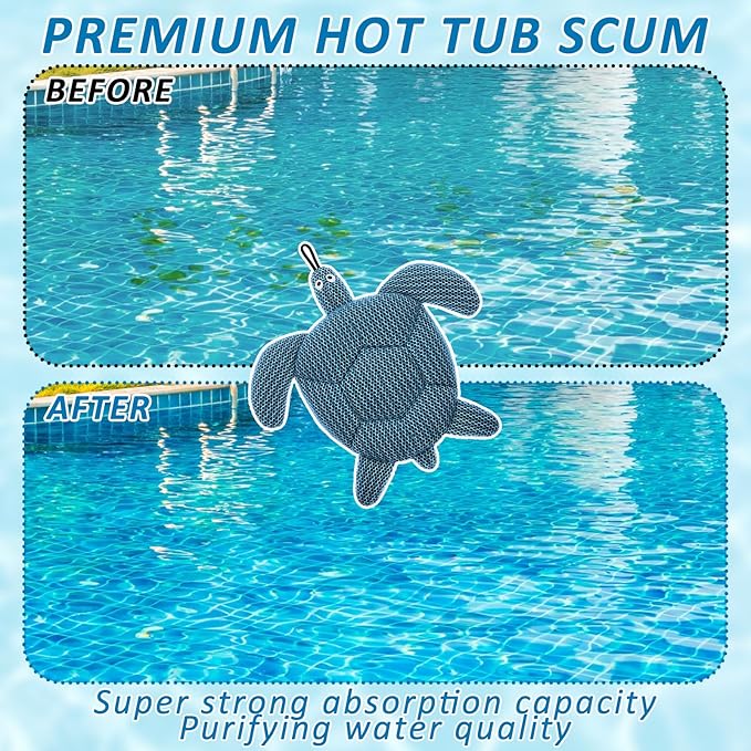 Hot Tub Scum Absorber with 4 Sponge Balls, 2025 Upgrade Reusable Scum Turtle Hot Tub Absorber Accessories Hot Tub Sponge for Spa & Pool Cleaner, Hot Tub Oil Absorbing Keeps Water Clean