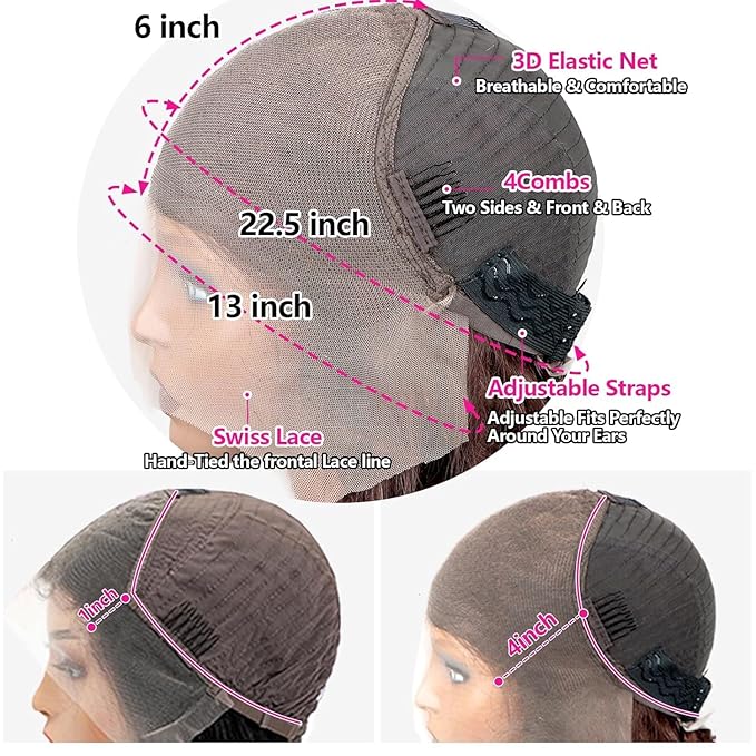 13x6 Reddish Brown Lace Front Wigs Human Hair Pre Plucked 180% Density Body Wave HD Full Lace Frontal Wigs Colored Wigs for Women 20Inch