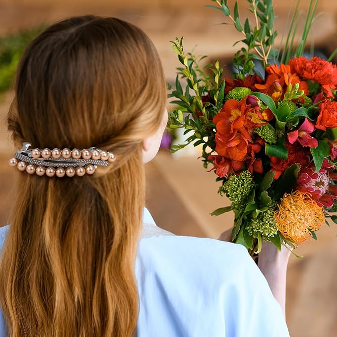 Geyoga 6 Pieces Vintage Hair Barrettes for Women Retro Flower French Pearl Crystal Rhinestones Clips Hair Pins for Women Styling Accessories(Stylish Style)