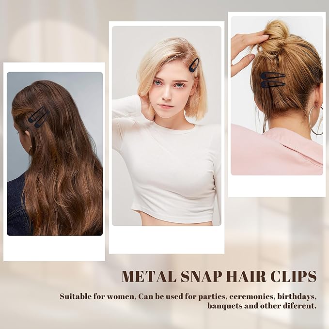 48 PCS Small Metal Barrettes For Women Non Slip Water Drop Snap Clips For Thick Thin Fine Hair Classic Accessories,Black,1.97 x 0.5 In