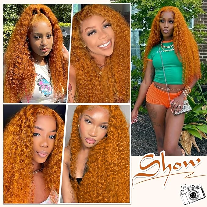 Ginger Wig Human Hair 13x4 deep wave Ginger Orange Lace Front Wigs Human Hair HD Transparent Lace Frontal 350 Colored Human Wig Pre Plucked 180% Density 36inch