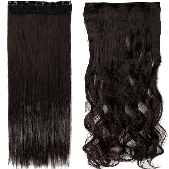 S-noilite 26" Straight Curly 3/4 Full Head One Piece 5clips Clip in Hair Extensions Long Poplar Style for Women Gifts 22colors (26" - Straight, dark brown)