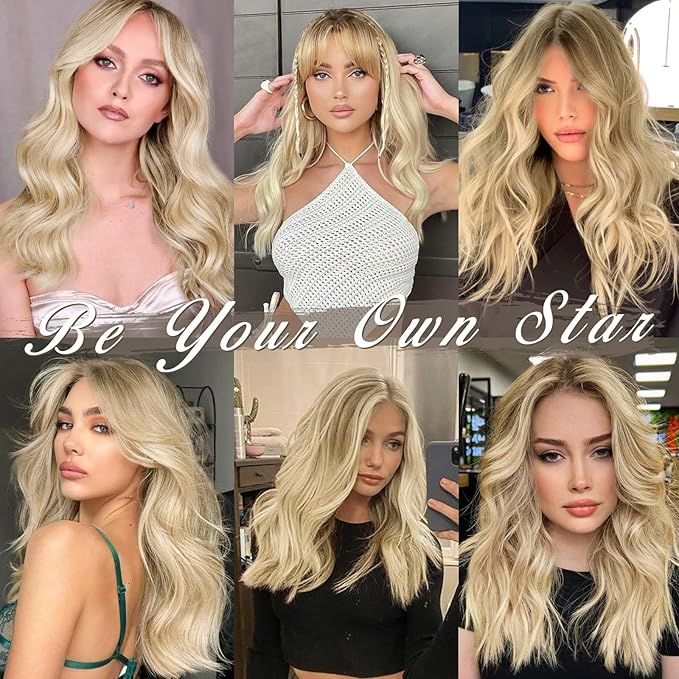 BARSDAR Light Ash Blonde Mix Clip in Hair Extensions - 14 Inch Wavy Blonde Clip in Hair Extensions for Women - 5PCs Thick Soft Synthetic Hairpieces Daily Party Halloween