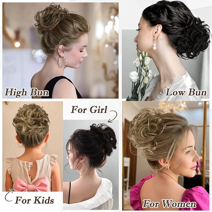 RUWISS Large Messy Bun Hair Piece 100% Human Hair Layered Wavy Curly Hair Buns Hair Piece for Women Thick Updo Hairpiece for Daily Wear Real Hair Scrunchies Dark Brown Ponytail Extension