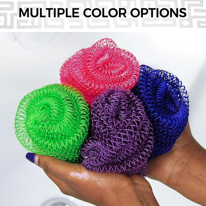 Loofah Sponge African Net Authentic - 2 Pieces Real African Exfoliating Sponge with Knots - African Net Wash Cloths for Body Scrubber Exfoliator Purple & Pink - Back Scrub for Shower Bath Accessories