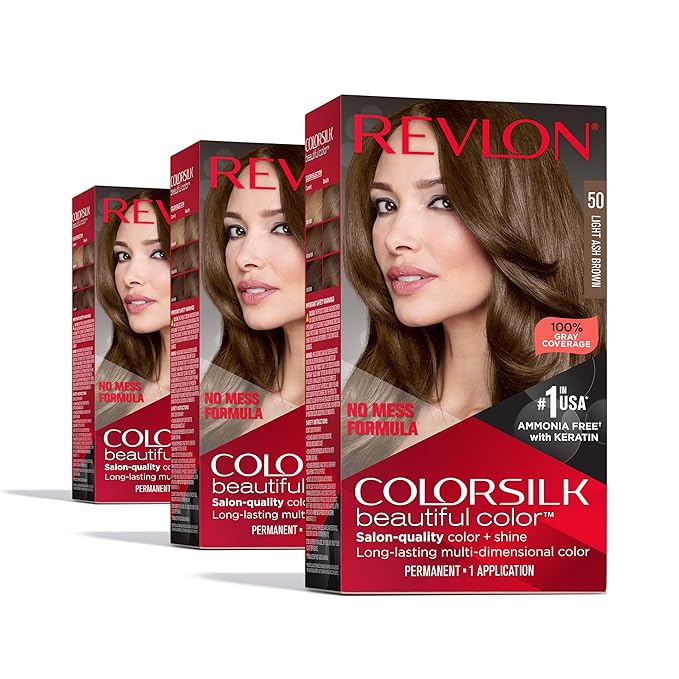 Revlon Colorsilk Beautiful Color Permanent Hair Color, (OLD VERSION) 50 Light Ash Brown (Pack of 3)