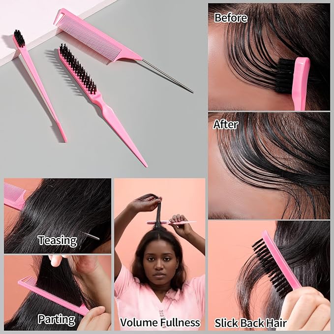 Hair Wax Stick & Slick Back Hair Brush for Tame Flyaways, Frizz, Sleek Ponytail, Buns | Pomade/Balm/Gel Stick for Woman, Styling Accessories for Girls