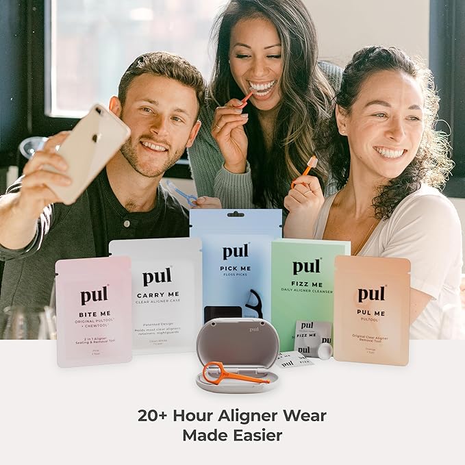 PUL Clear Aligner & Retainer Case – for Invisalign, Partial Dentures, Mouth & Night Guards, PUL Removal Tool, Dental Removables – Plastic Holder w/Secure Magnet Closure, Sleek & Slim Design – Purple