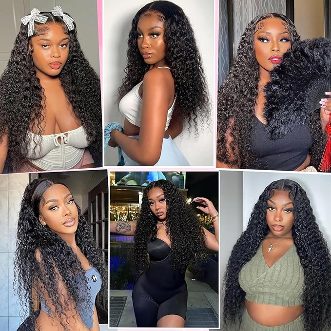 Water Wave Human Hair Bundles 20 20 20 Inch 12A Deep Curly Bundles Human Hair 100% Unprocessed Wet and Wavy Bundles Human Hair Extensions Natural Black