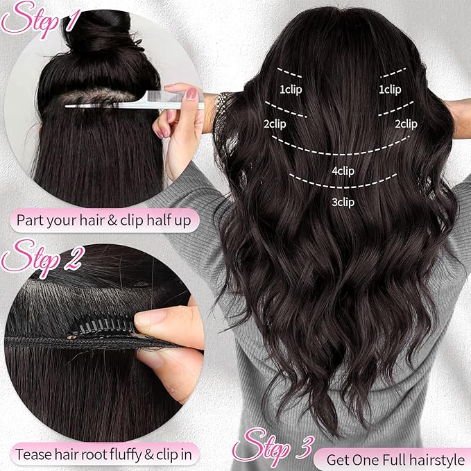 KooKaStyle Short Hair Extensions 6PCS 14 Inch Wavy Curly Hairpieces Synthetic Soft Lace Weft Clip in Hair Extensions-Burgundy for Women