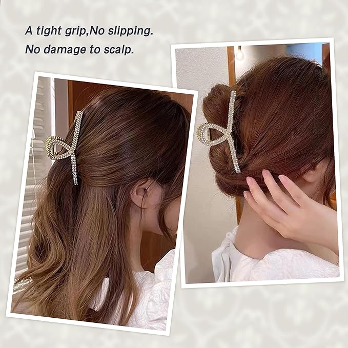 Metal Hair Claw Clips Big Diamond and Pearl Hair Claw Clamps 4.5" Big Butterfly Claw for Women and Girls Hair Accessories for Long Thick/Thin Hair 1 Pcs(Diamond&Pearl)