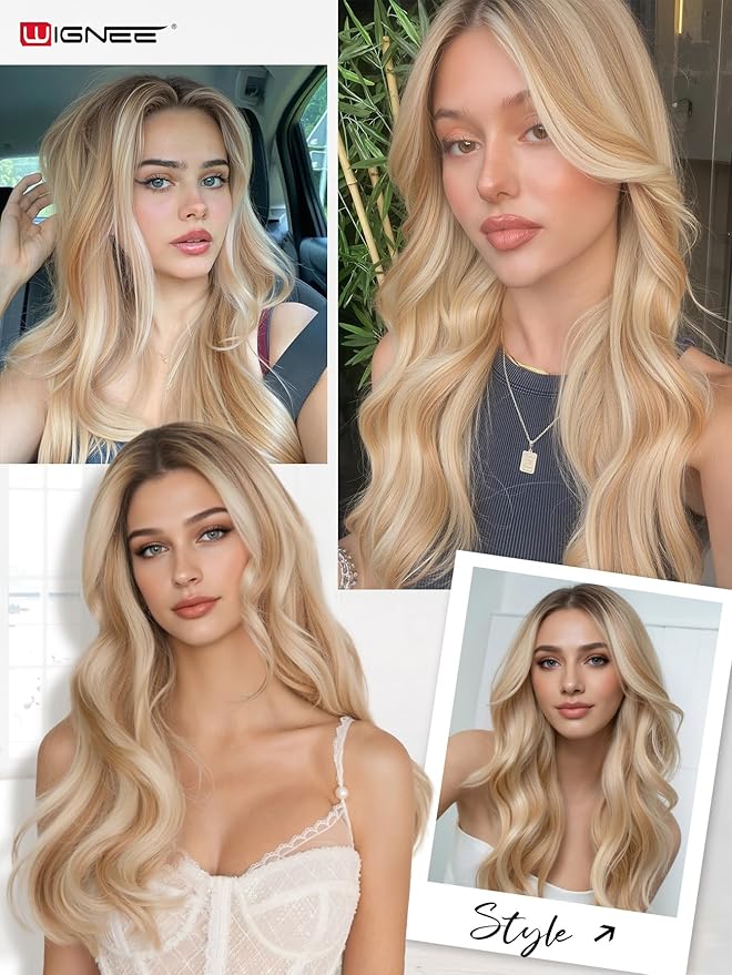 WIGNEE 100% Remy Double Wefts Invisible PU OVO Human Hair Extensions 16 Inch Micro Beads Real Human Hair Extensions Strawberry Highlight Blonde Weft Hair Extensions Human Hair Glueless (18/613)
