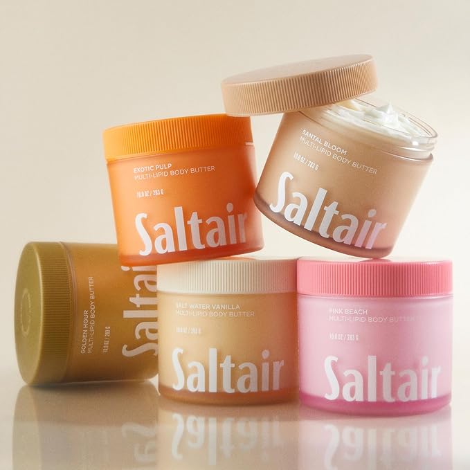Saltair Multi-Lipid Body Butter - Rich, Nourishing Hydrating Body Cream with Ceramide Complex, Coconut Oil, Shea Butter, and Sea Buckthorn. Moisturizing Dry Skin Care. 10oz Jar - Pink Beach