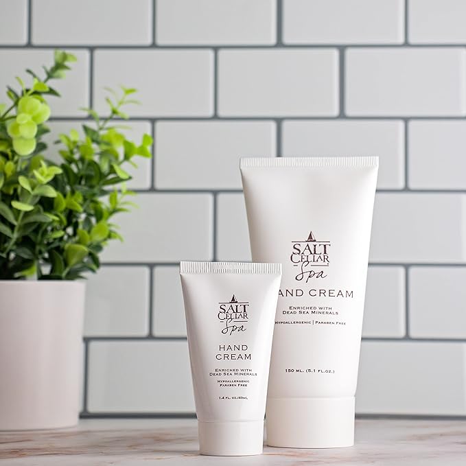 Salt Cellar Spa Dead Sea Mineral Hand Cream, Moisturizer Lotion for Dry, Cracked Skin Enriched with Glycerin, Olive Oil, Paraben Free, Fast Absorbing, 5.1 FL oz (150 ml)