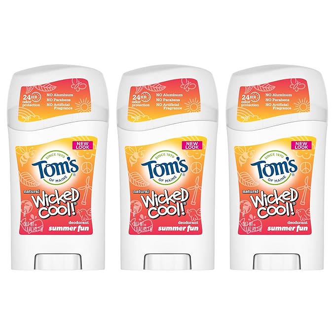 Tom's of Maine Aluminum-Free Wicked Cool! Natural Deodorant for Kids, Summer Fun, 1.6 oz. (Pack of 18) (Packaging May Vary)