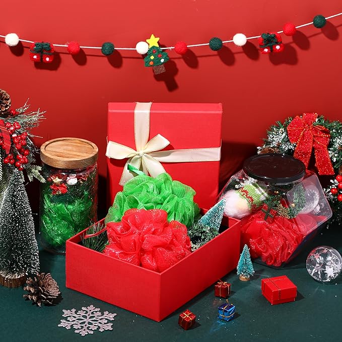 12 Pcs Christmas Bath Loofah Sponge Red Green Loofah Exfoliating Body Scrubber Shower Sponge 50g Mesh Shower Pouf Balls Gift Set for Women Men Bathing Accessories
